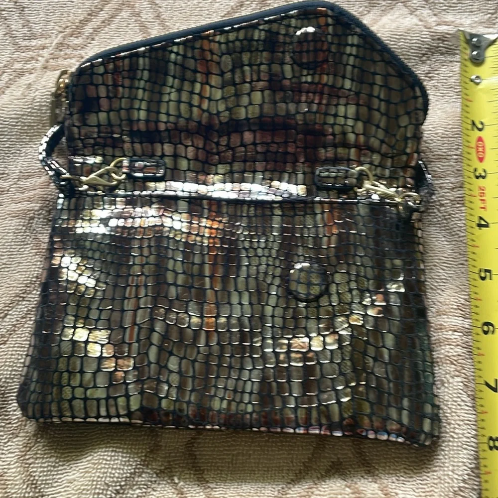 HOBO Iridescent Metallic Croc-Embossed Wristlet Clutch - Black & Gold Tones